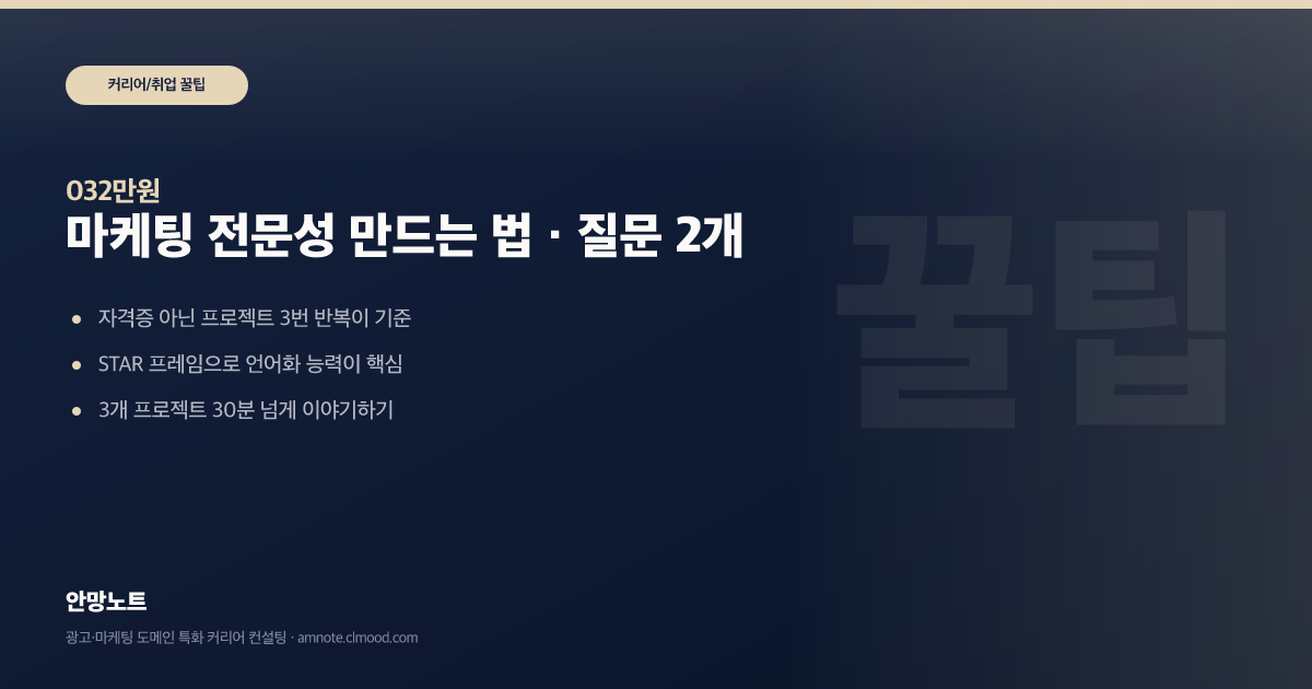 마케팅 전문성 만드는 법 · 질문 2개 커버